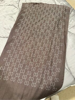 Gucci Brown Monogram Pattern Lightweight Scarf